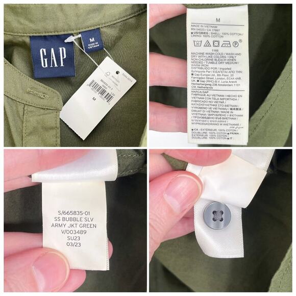 Gap Bubble Sleeve Cotton Poplin Dress Cinch Waist Button Front Size Medium Green - Picture 10 of 15